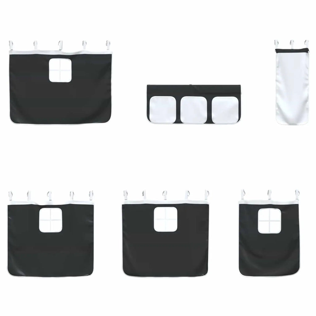 Struttura del Letto Loft per Bambini con Tendine-Giroletto per bambini Bianco e Nero 666007