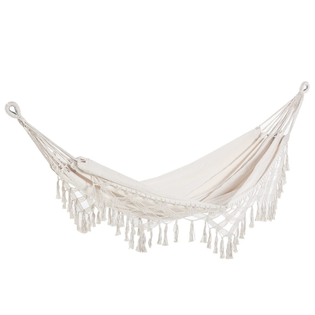 Amaca da Giardino Sospesa in Tela con Frange Stile Boho, 288x150 cm, Capacit¨¤ 120 kg, Crema