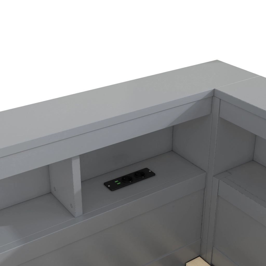 Divano letto 90x200 cm con presa USB e vano portaoggetti in truciolare e MDF grigio