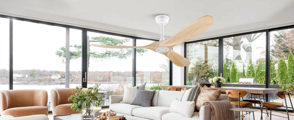 Ventilatore da soffitto 60 pollici senza luce, color legno naturale, impermeabile, extra grande, per esterni, motore DC silenzioso reversibile