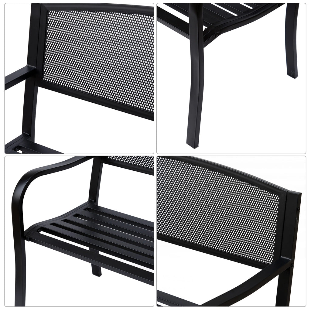 Panchina da Giardino 3 Posti ¨C zephmum ¨C Nero Metallo 127x60x87 cm