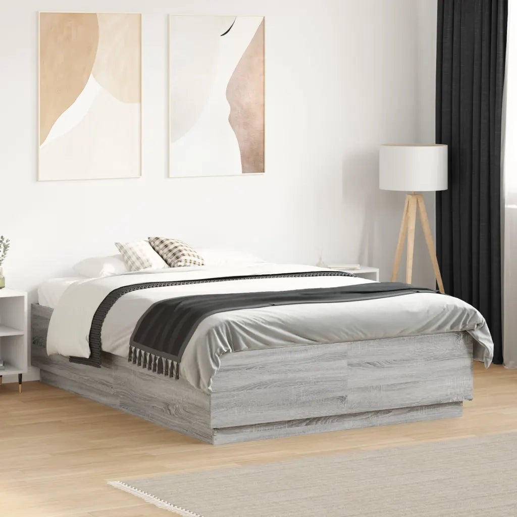Letto matrimoniale | Letto per adulti | Giroletto Grigio Sonoma 135x190 cm in Legno Multistrato
