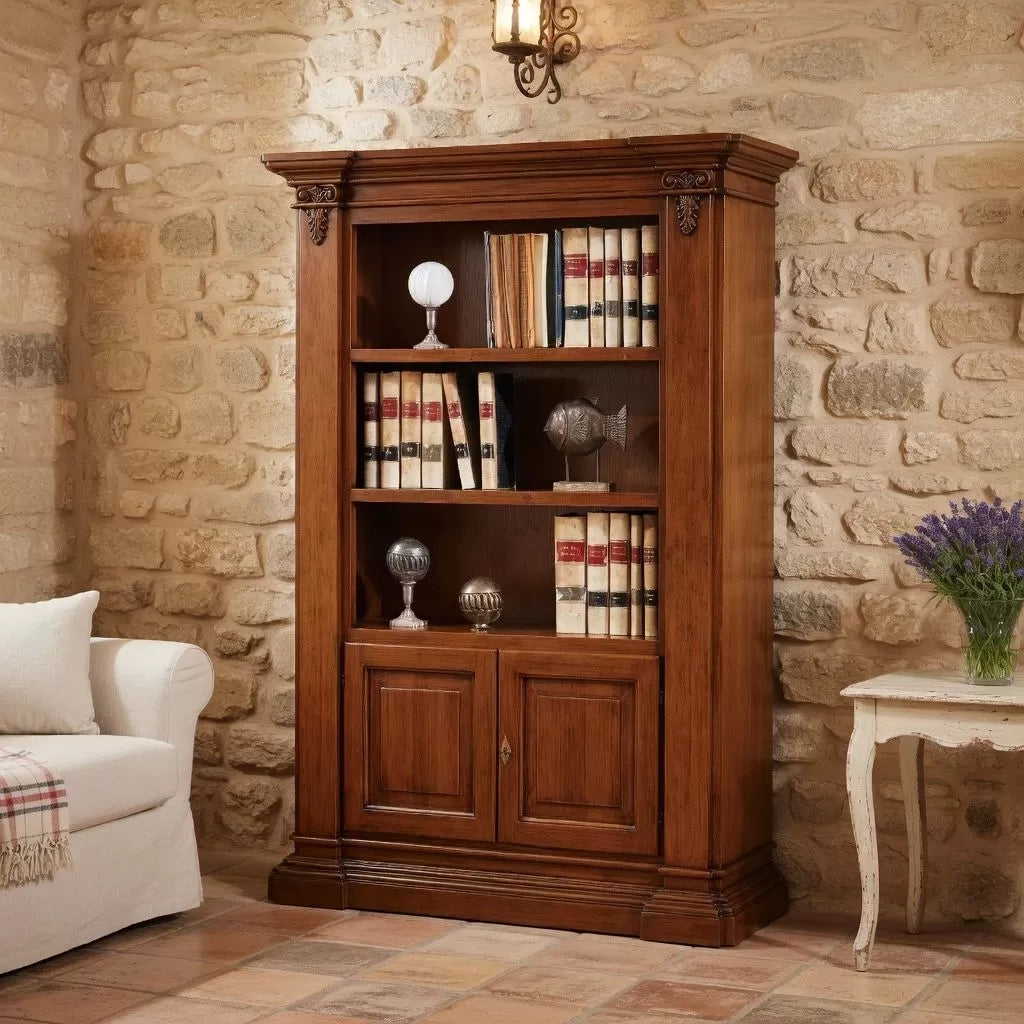 Libreria 3 vani a giorno 2 porte legno massello l.145 p.50 h.202 (407) - Mobili 2G