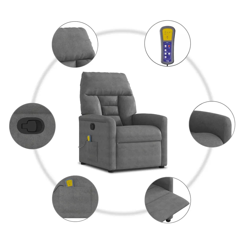 Poltrona Reclinabile Massaggio Grigio Scuro Tessuto Microfibra 4015572