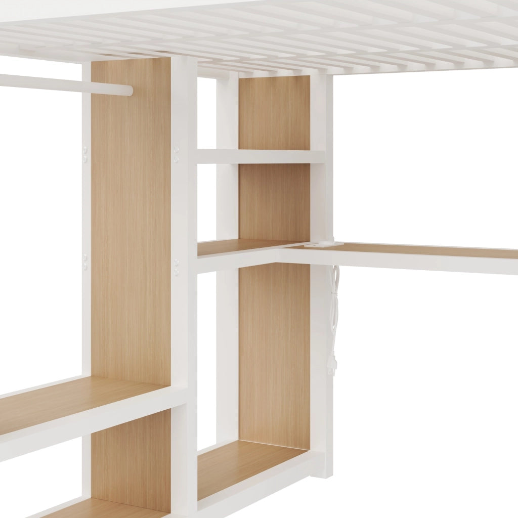 Letto a Soppalco 160x200 cm; Letto Matrimoniale - Scrivania; LED; USB; Armadio e Scala