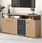 Credenza sideboard con 3 ante e 3 cassetti 150x35x75;9 cm in truciolare nero e marrone