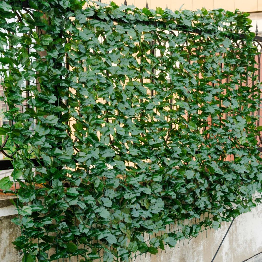 Siepe artificiale in arte topiaria, Siepe con foglie di edera per interno ed esterno 150 x 240 cm-Piante artificiali
