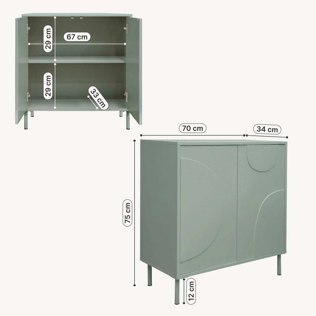 Credenza Holea Comò a 2 Ante 75 x 70 x 34 cm - Verde Salvia [en.casa]