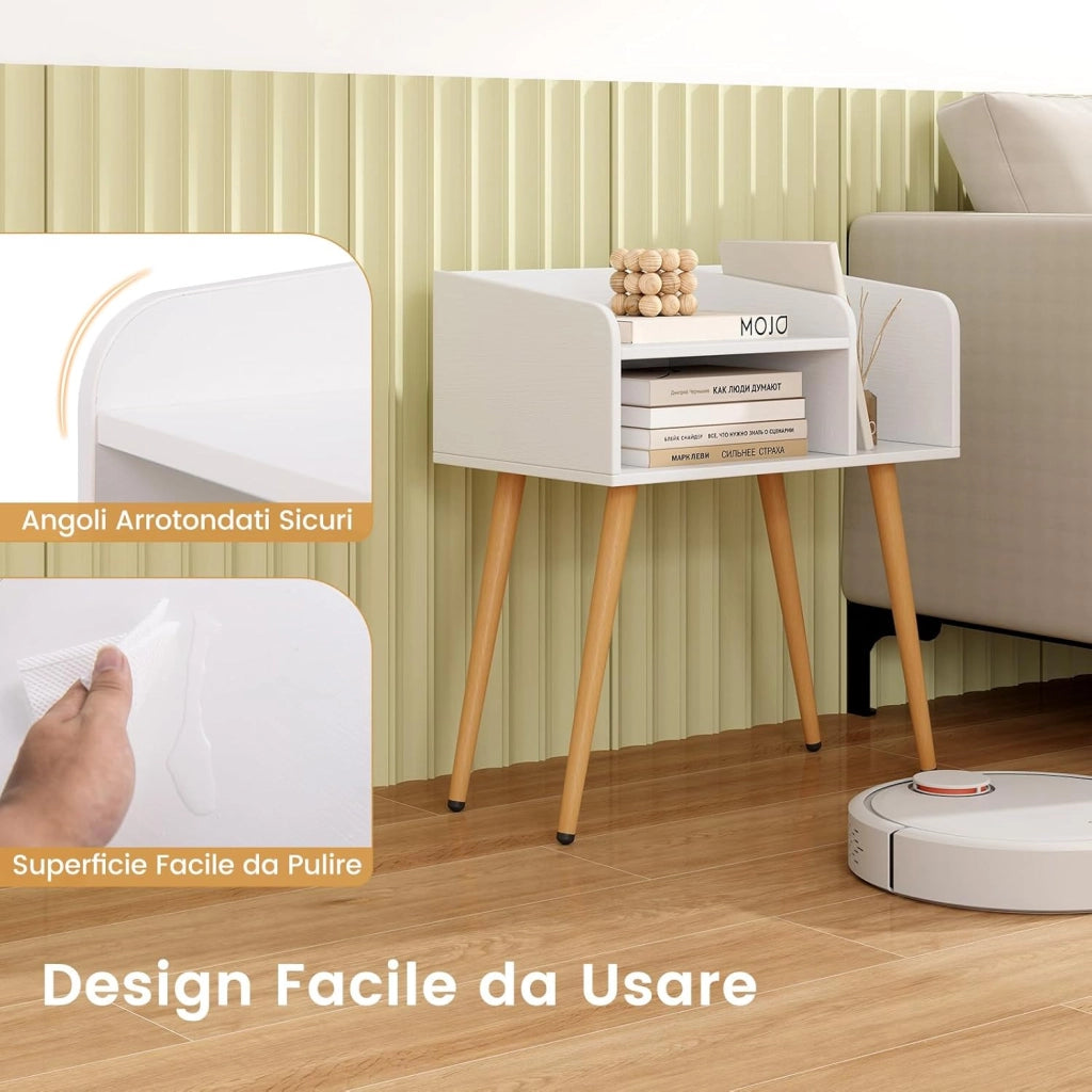 Comodino 50 x 32 x 58cm, Tavolino Moderno con Mensole Aperte, Gambe in Metallo e Poggiapiedi Regolabili, Comò Ideale per Soggiorno e Camera da Letto (Bianco,1)