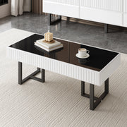 OKWISH Tavolino da Caffè Rettangolare con Piano Lucido e Gambe Metallo per Soggiorno, MDF, Nero e Bianco, 110 x 50.5 x 41 cm