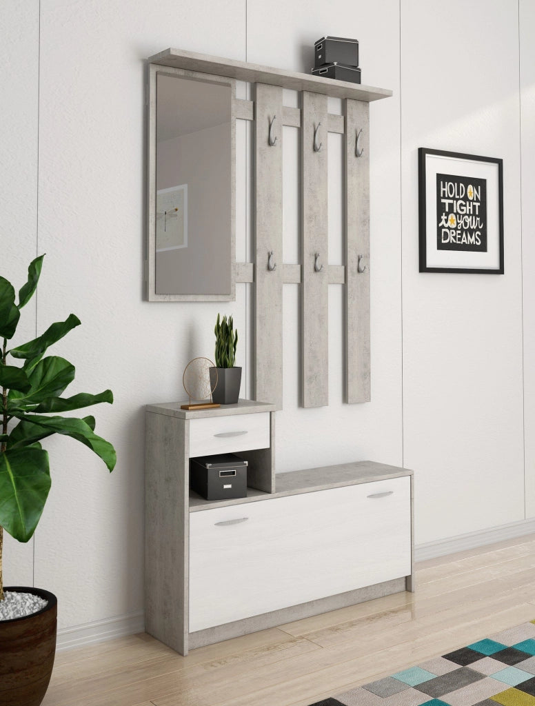 Garolfo, Mobile da Ingresso Specchio Incluso, 25.5x100x190h cm Bianco