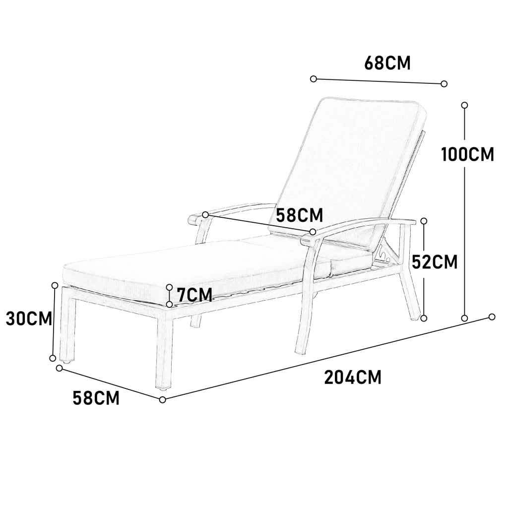 Lettino Prendisole Reclinabile a 5 Posizioni con Cuscino; Struttura con Intreccio Incrociato; Alluminio Beige