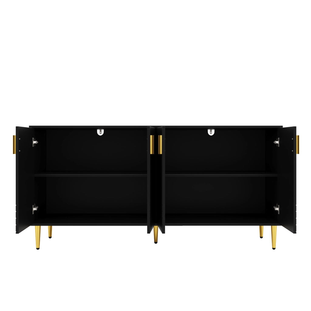OKWISH Credenza con 2 Ante e 4 Vani, Dispositivo Antiribaltamento, Frontale Ondulato, MDF, 152 x 40 x 75 cm, Nero