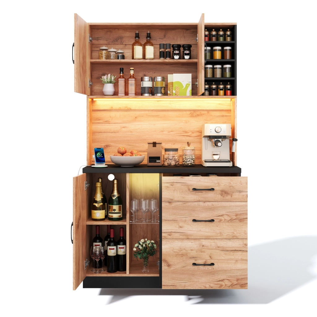 Colonna da cucina con 3 cassetti; ripiani regolabili e LED - per cucina - in MDF - 105×40×180 cm - neutro