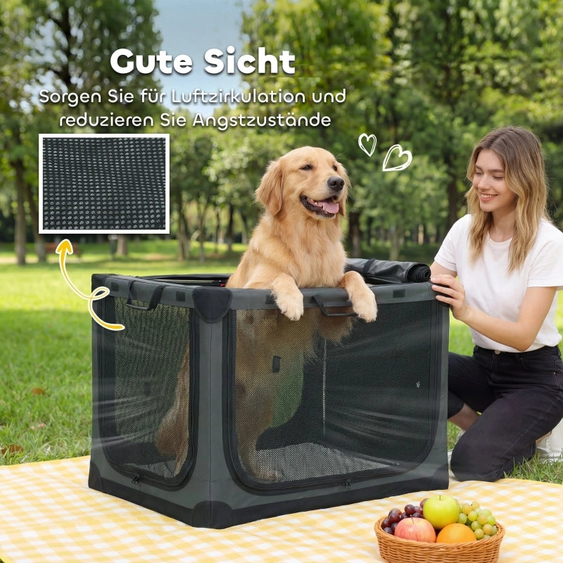 Gabbia pieghevole per cani, trasportino per cani con cuscino sfoderabile e lavabile, rivestimento in tessuto Oxford, per cani fino a 30 kg, grigio.