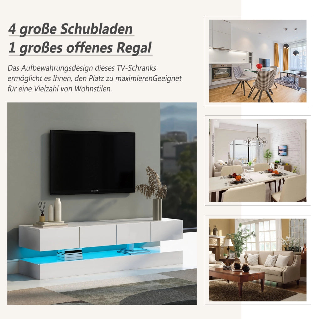 Mobile sospeso LED bianco con 4 cassetti, 130 cm