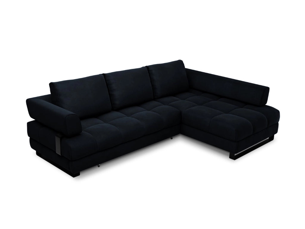 Cosmopolitan Design - Divano convertibile angolare destro con contenitore "Clinton" 5 posti in velluto blu scuro 