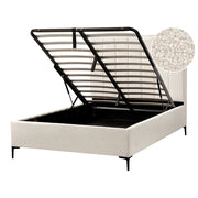 Letto Matrimoniale con Contenitore in tessuto bouclè bianco sporco 140 x 200 cm gambe in metallo Nero