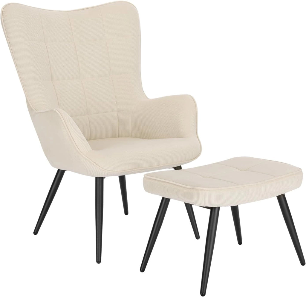 Poltrona Imbottita con Pouf Poggiapiedi Sedia Poltroncina Relax con Braccioli e Schienale Alto per Camera da Letto Salotto in Velluto, Grigio Scuro SKS28dgr