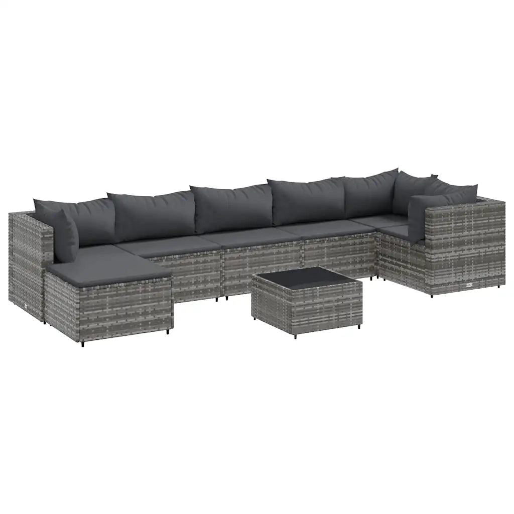 Set Divani da Giardino 8 pz con Cuscini in Polyrattan Grigio 3308234