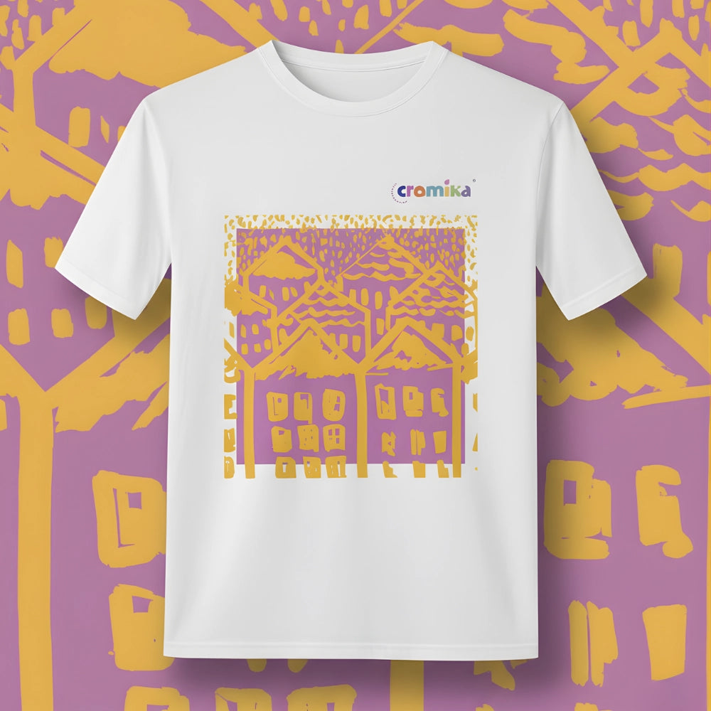 T-shirt cromika arte e colore in cotone naturale *** misura medium - m, modello smiling houses, confezione 1