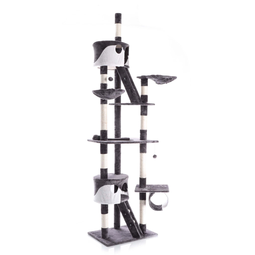 Albero tiragraffi 240-260 cm grigio/bianco Modello a soffitto Con sisal nicchie e amache