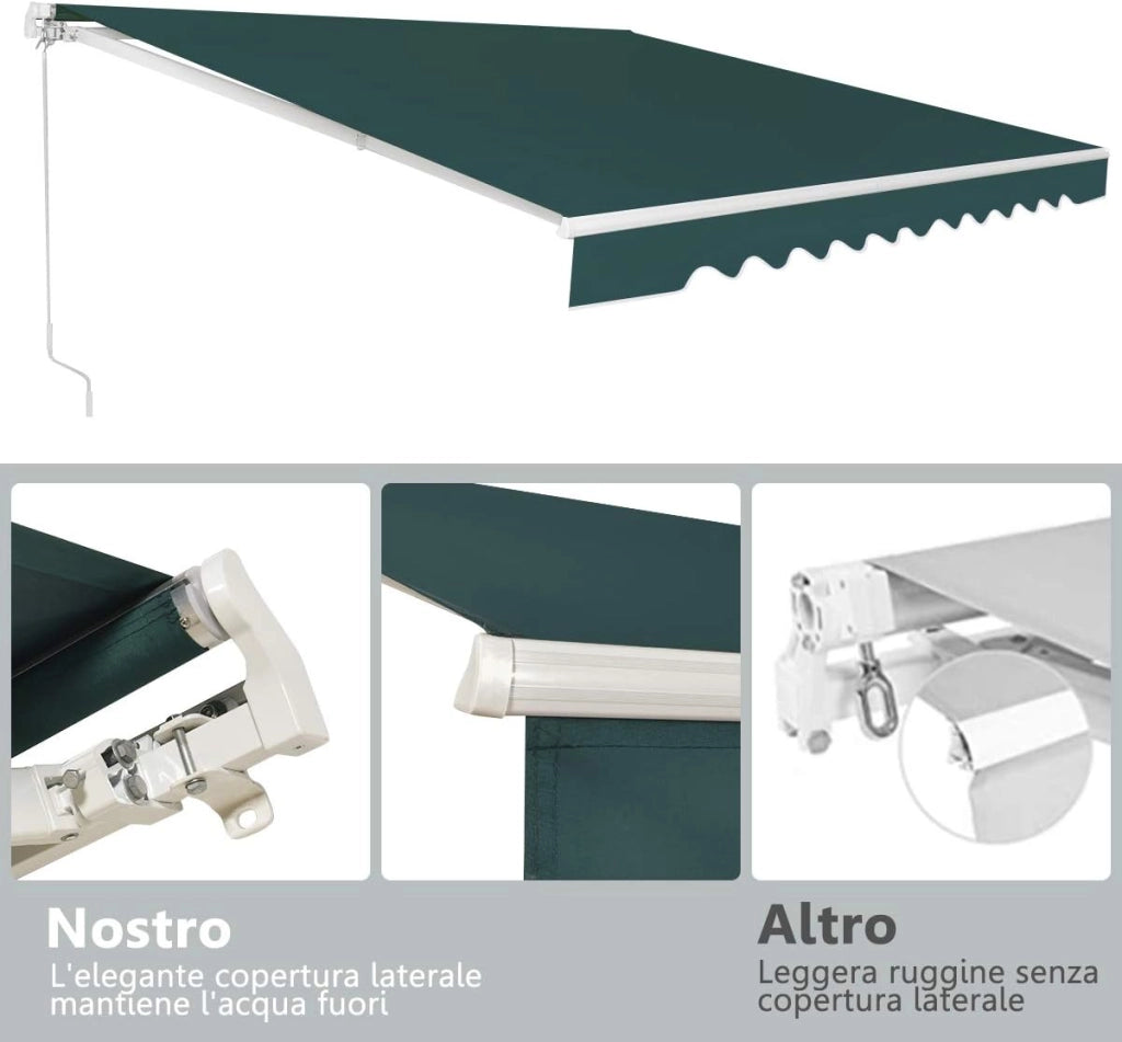 Tenda da Sole per Esterno, Tenda da Sole a Bracci Estensibili con Telaio in Alluminio, Tettuccio Resistente al Sole e Impermeabile e Manovella (4 x 2,5 M, Verde)