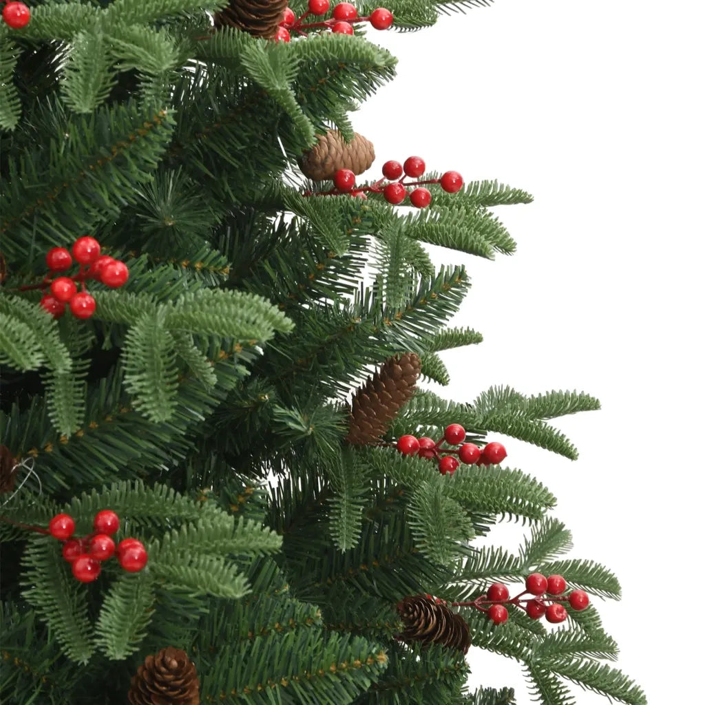 Albero Natale Artificiale Incernierato-Albero Natalizio con Pigne e Bacche 240cm
