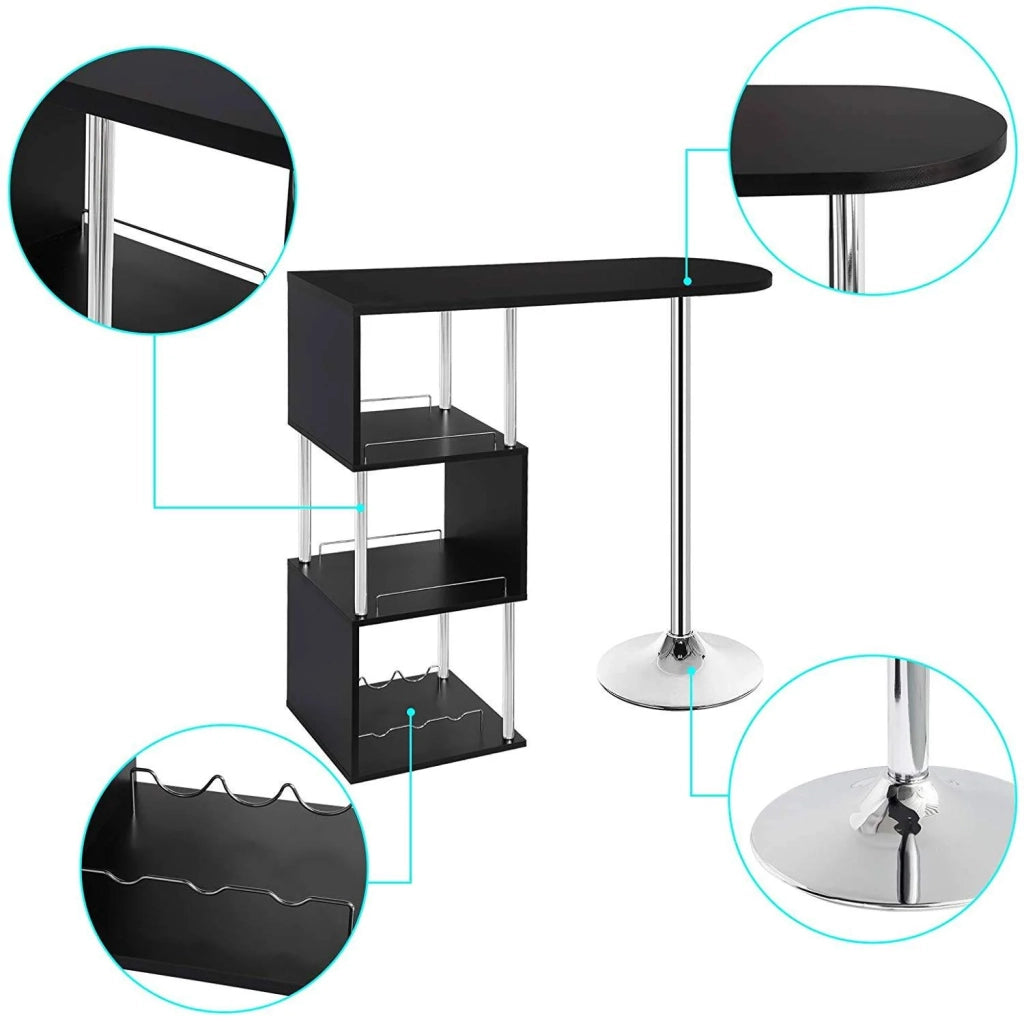 Tavolo da bar moderno con tre ripiani MDF e metallo nero 19_0000521