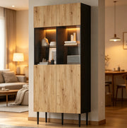 Vetrina moderna con LED, 10 vani e ante in vetro temperato