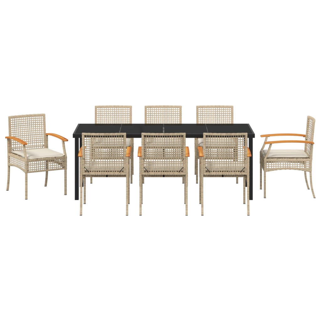 Set da pranzo da giardino da 9 pezzi con cuscini beige in polirattan