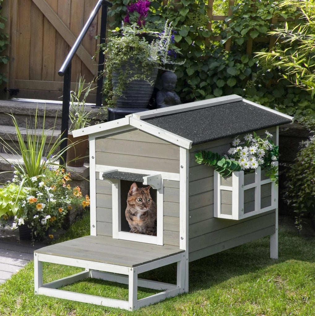 Casetta per gatti con terrazza e balcone