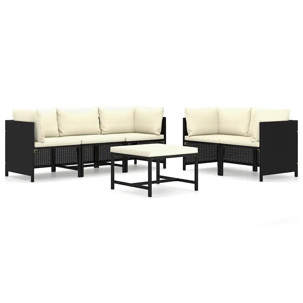 Set Divani da Giardino 6 pz | Set Salotto da Giardino con Cuscini in Polyrattan Nero