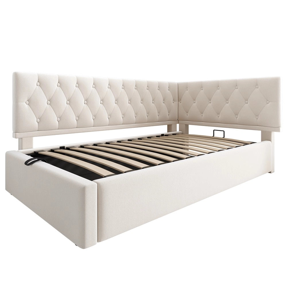 Letto Imbottito Contenitore con Rete a Doghe ¨C MINIMAL ¨C Velluto Beige 90x200