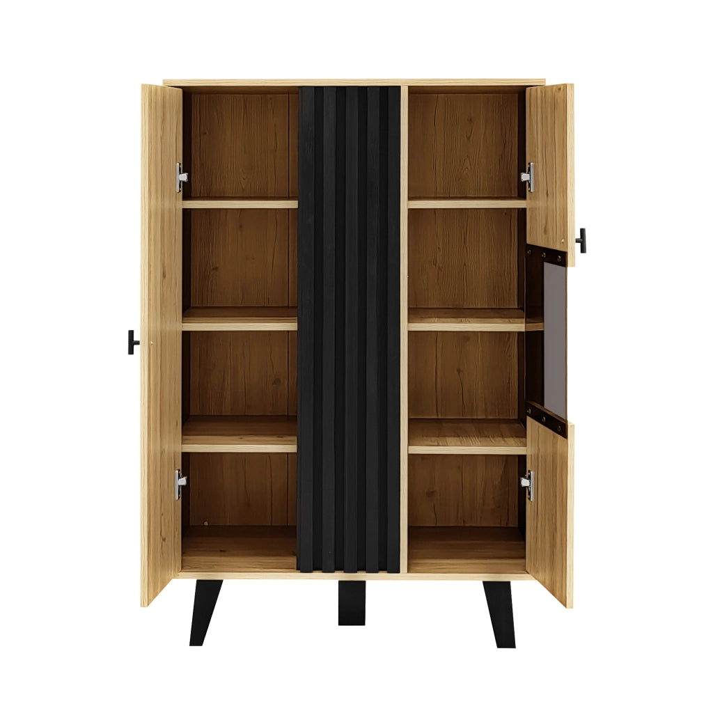 Mobile Credenza con Vetro e LED ¨C Xylo ¨C Nero e Legno