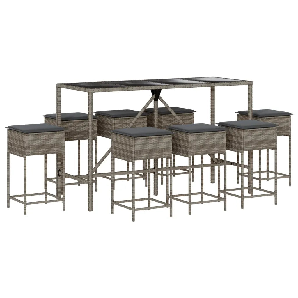 Set Bar da Giardino 9 pz con Cuscini in Polyrattan Grigio 3261475