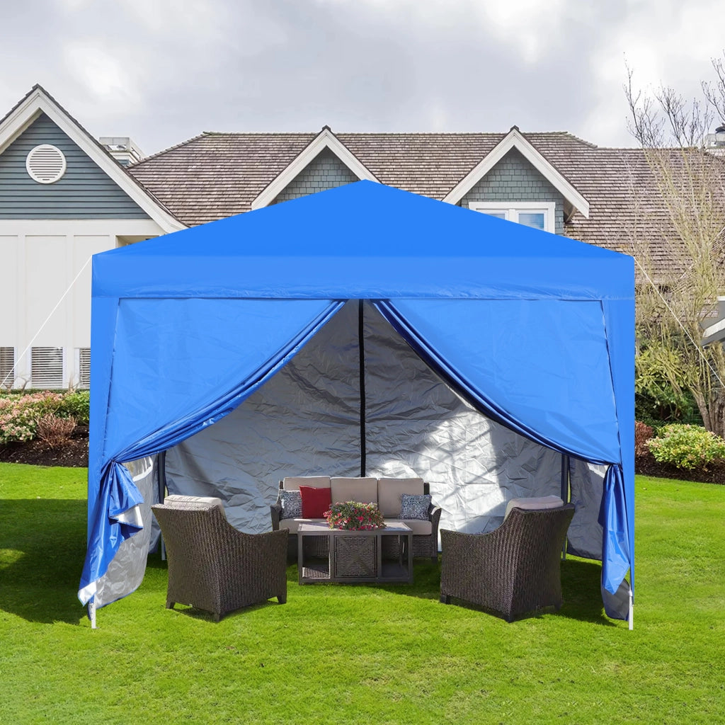 Pavillon pieghevole 3 x 3 m blu con 4 pareti laterali, struttura in acciaio, impermeabile e resistente ai raggi UV