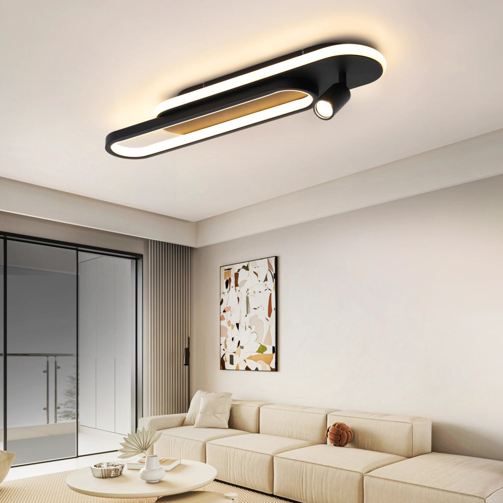 ZMH Lampada da soffitto plafoniera LED 46W nera dimmerabile con 1 faretto telecomando per soggiorno