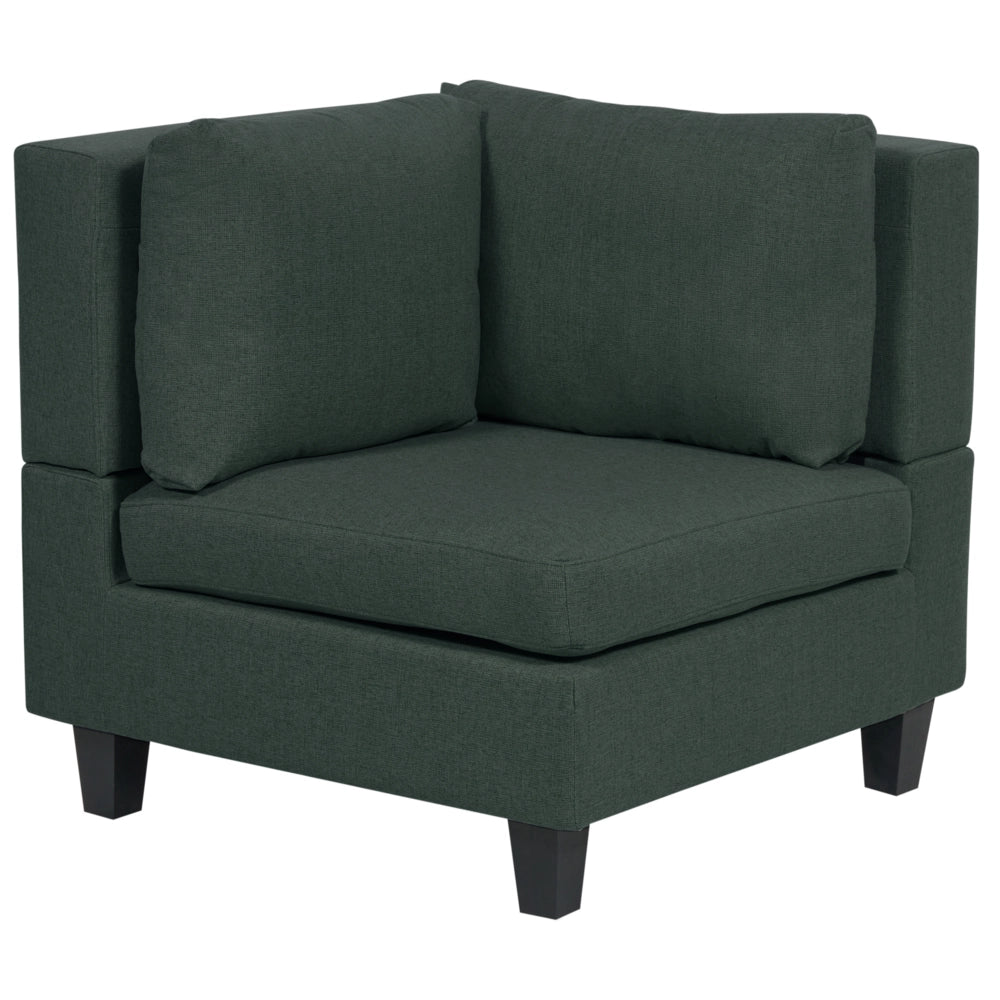 Divano Componibile Rivestito In Tessuto Verde Scuro 3 Posti con ottomano stile moderno
