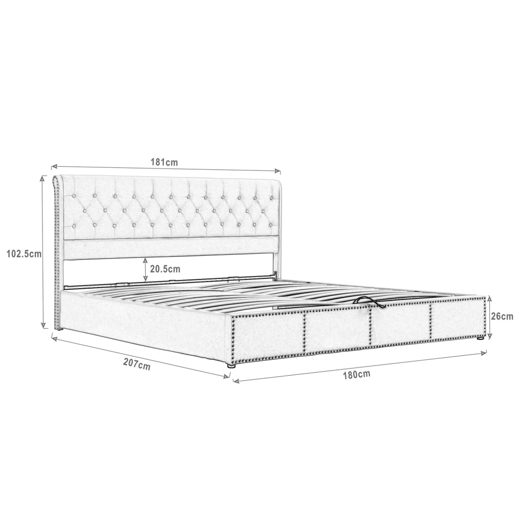 Letto imbottito con contenitore in velluto grigio 180 x 200 cm