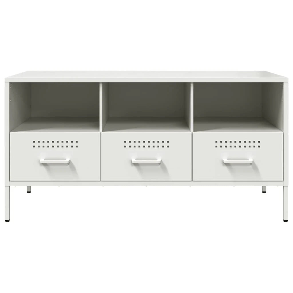Mobile TV multimediale mensola TV credenza TV per sala da pranzo soggiorno camera da letto 100,5 x 39 x 50,5 cm acciaio bianco 02_0025541