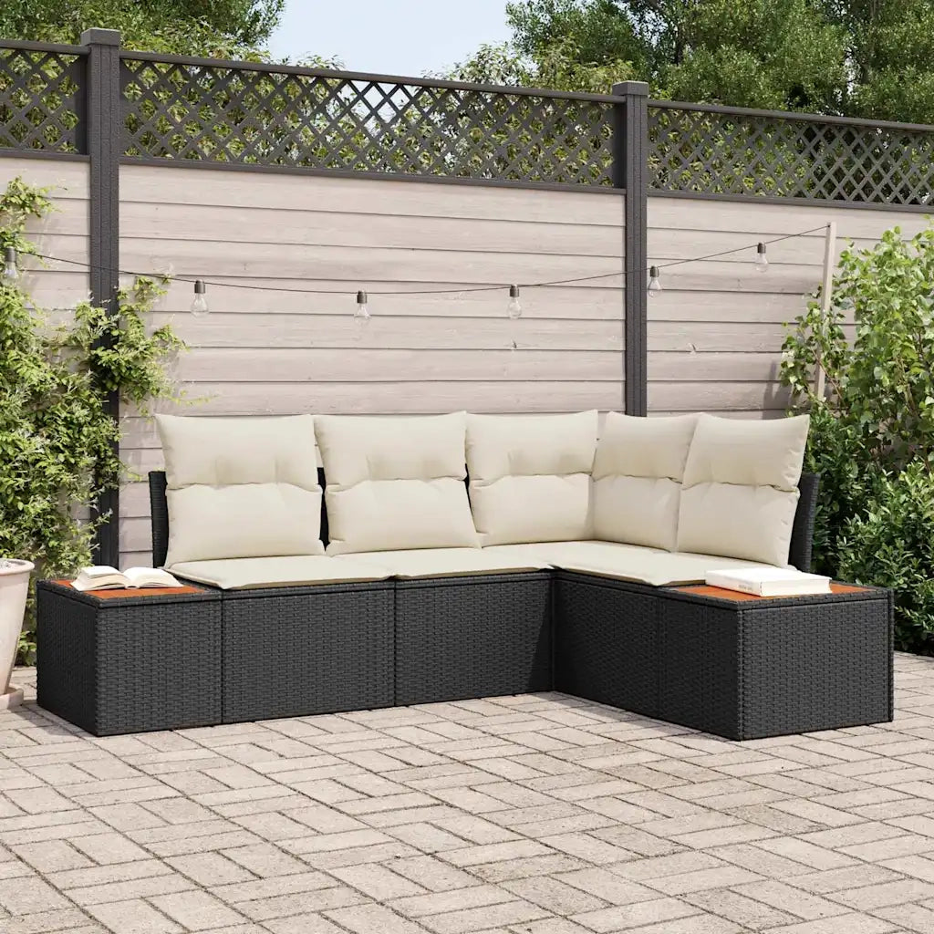 Set Divano da Giardino con cuscino 5 pcs Nero Poly Rattan 3348073