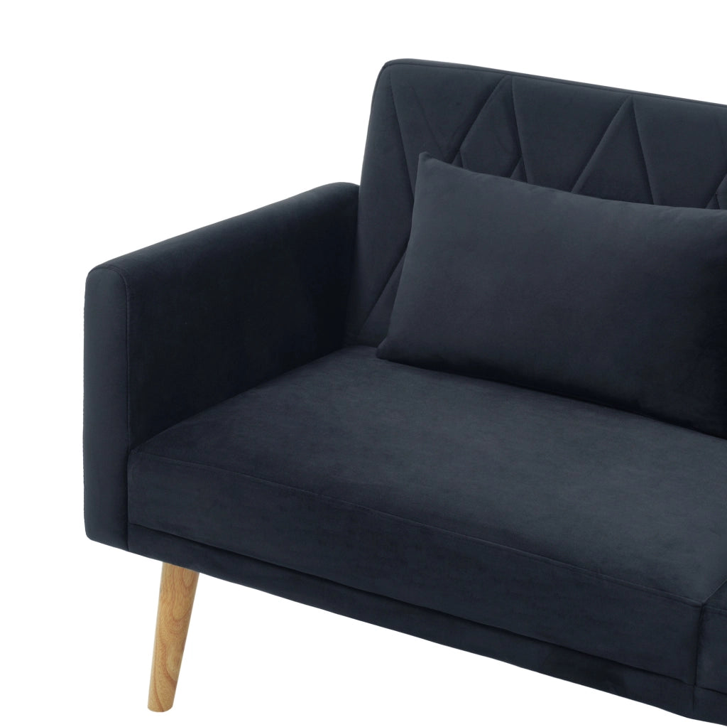 Divano letto a 2 posti in velluto nero; schienale e braccioli regolabili; 180x75x82 cm