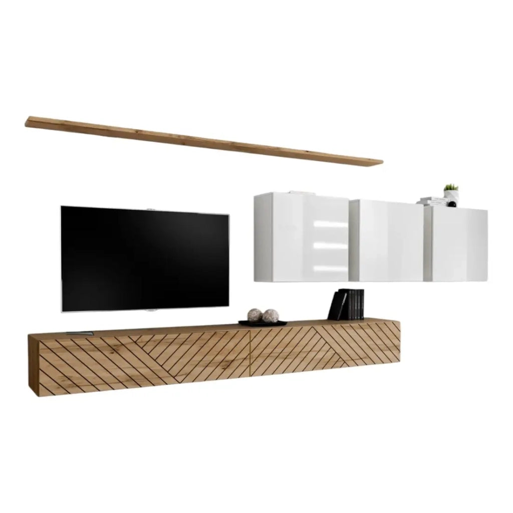 Set salotto SWITCH VII – Rovere con finiture fresate & bianco lucido – Design moderno e funzionale