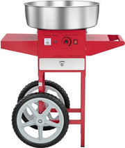 Macchina per la preparazione di zucchero elettrica con carrello (1000 W), dotata di contenitore in acciaio inossidabile da 52 cm, cucchiaio e carrello - Ideale per feste di compleanno dei bambini e feste di famiglia, rosso