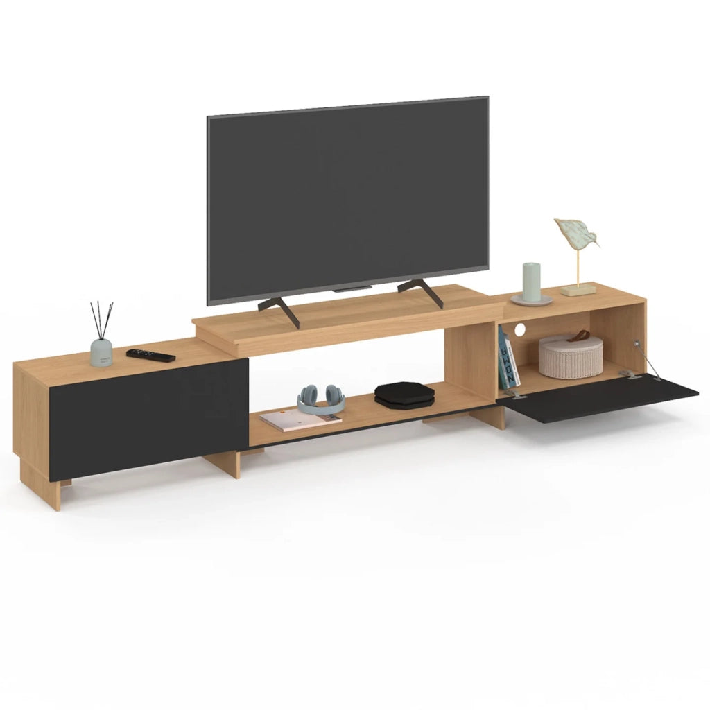 IDMarket - VLAD Mobile TV allungabile a 2 ante in legno e nero 140-240 cm