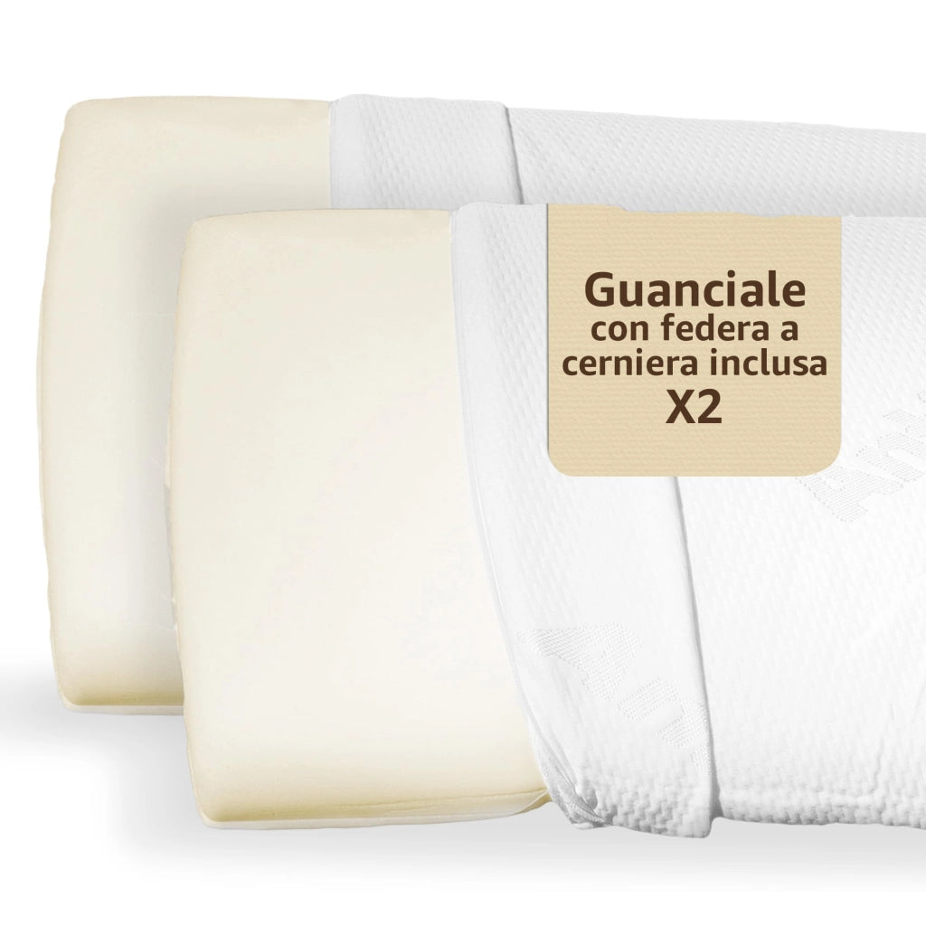 SONIT - Guanciale Letto in Memory Foam - Cuscino Cervicale per Dormire Bene e Ridurre il Russare - Cuscino Antiacaro Anallergico 11cm 2pz - Federa con Cerniera Inclusa