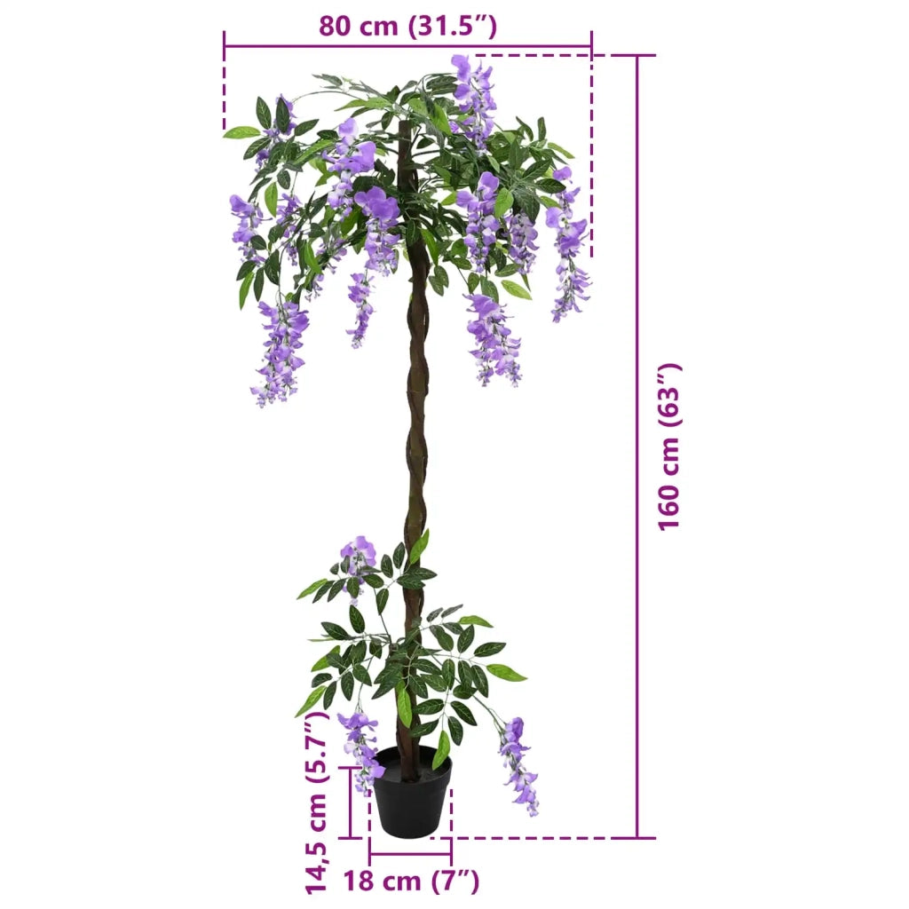 Albero di Fiori di Fagiolo Artificiale Viola 80 x 18 x 160 cm