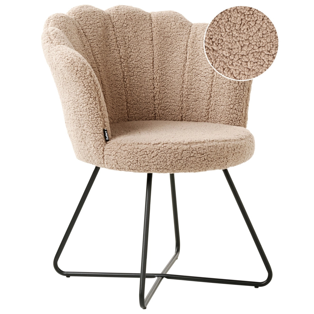 Poltrona senza braccioli con seduta rotonda in tessuto in bouclé beige e struttura in metallo soggiorno camera da letto