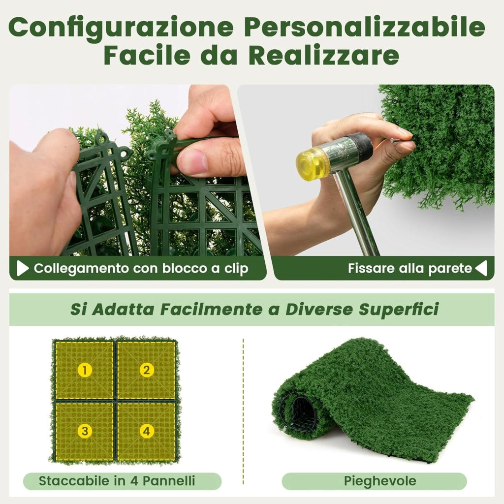 12 Pezzi di Pannelli Artificiale da Parete 50,5 x 50,5 cm, Pannelli di Muschio Perpetuo, Siepi e Recenzione Artificiale Effetto Realistico da Casa e Ufficio (Muschio perpetuo)